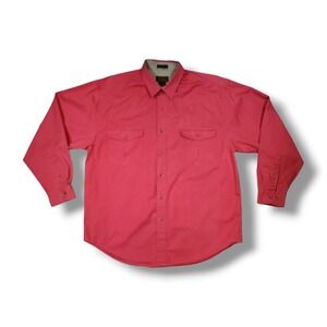 Vintage Eddie Bauer Shirt Mens X-LARGE Red Rufton Twill Button Up Outdoors